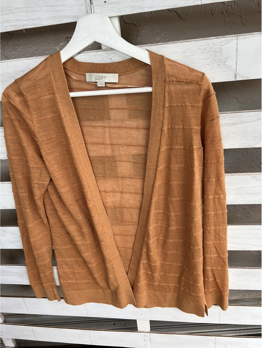 Loft Women Open Lightweight Cardigan Small Ribbed Rusty Orange
